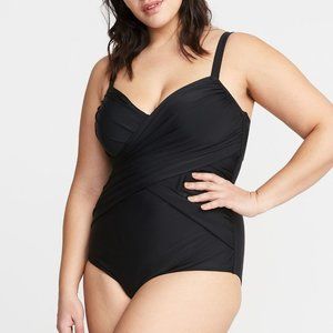 Wrap Front One-Piece Swimsuit - 3X, black